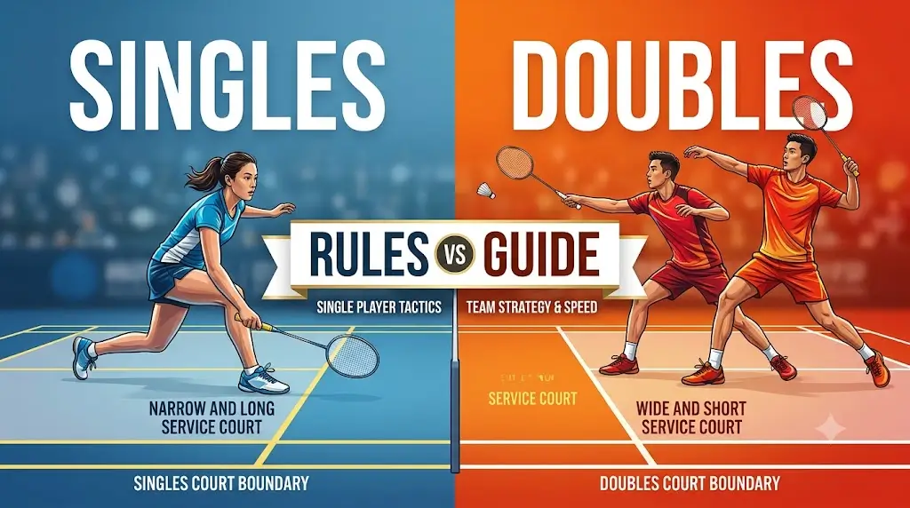 Badminton Singles vs Doubles Court Rules Infographic